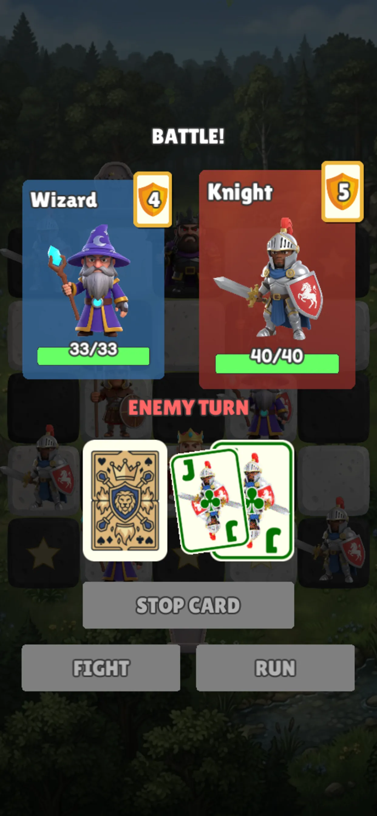 Card-roulette battle in portrait on a phone